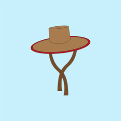 Straw hat vector illustration on blue background. Summer accessory
