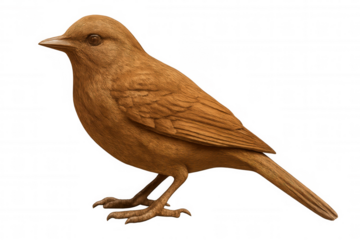 Detailed wooden bird sculpture, highlighting artistic woodcarving skill, set against transparent backdrop