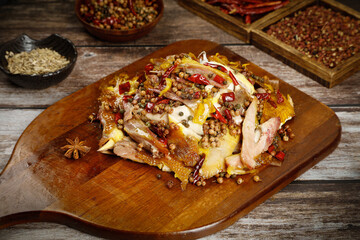 Spicy Chongqing Chicken Salad with Sichuan Peppercorns and Chili Peppers - Traditional Chinese Cuisine