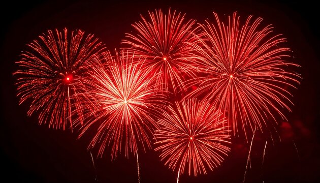 Red fireworks display in night sky