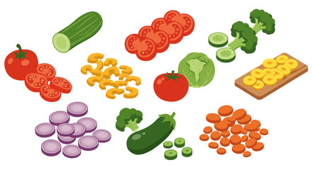 Fresh vegetable variety collection in colorful isometric style on white background