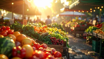 Vibrant Farmers Market: Sunlit Produce Abundance