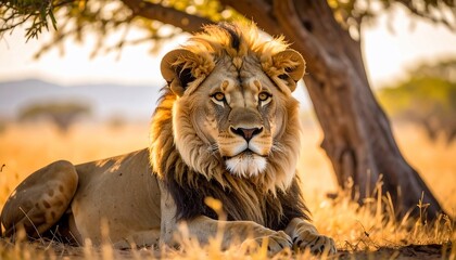 Majestic African Lion in Golden Hour