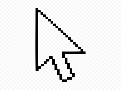Computer mouse cursor icons. Cursors containing pointer, arrow and hand symbol with pixelated form. Transparent vector illustration.