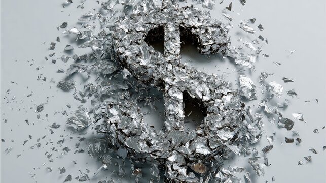 Deconstruction of a Dollar Sign: A symbolic image of a dollar sign, shattered into fragments. The image evokes ideas of economic instability or the volatility of financial markets.