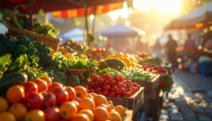 Vibrant Farmers Market at Golden Hour