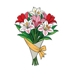 Beautiful alstroemeria flower bouquet artfully arranged on a clean white background for design projects