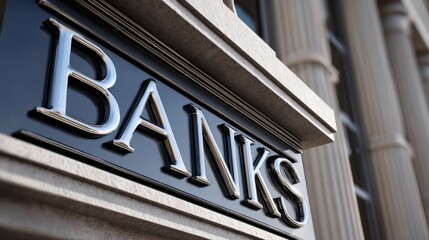 Obraz premium Classical stone bank building exterior with detailed signage and traditional architectural elements outside