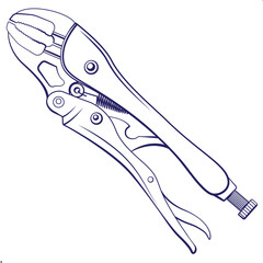 Vector Illustration of Locking Pliers with Adjustable Screw and Release Lever – Detailed Hand Tool Outline for Mechanical, Automotive, DIY Repair, and Industrial Design Projects