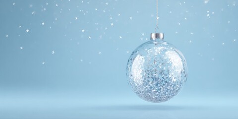 Elegant transparent Christmas bauble filled with silver sparkles for festive holiday decor