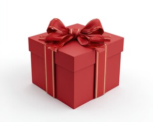 Obraz premium Red gift box with gold ribbon bow