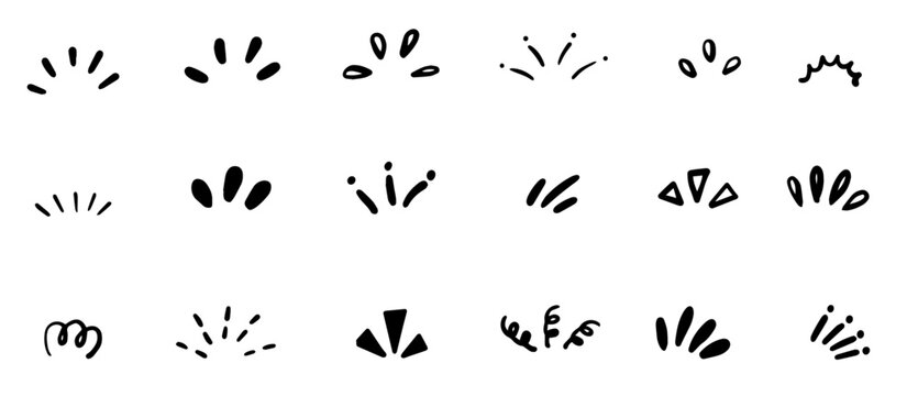 Hand drawn cartoon surprise lines in doodle style, isolated on white background. Vector illustration representing shock, amazement, or expressive movement for comic and animation designs.