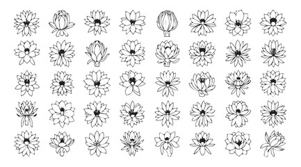 Collection of abstract floral silhouettes in a grid pattern silhouette