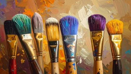 A Colorful Collection of Paintbrushes Against a Vibrant Canvas