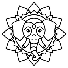 Intricate Elephant Mandala Outline Illustration