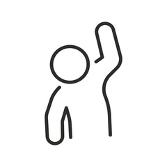 participating person, hand up human icon, raising hand, linear vector illustration