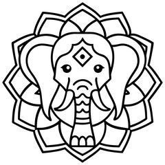 Intricate Elephant Mandala Outline Illustration