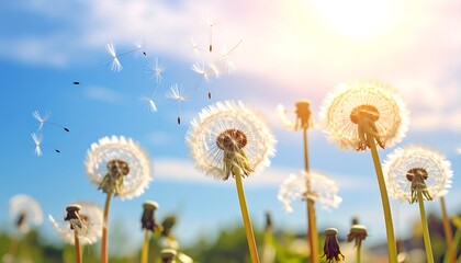 Dandelions blowing in the wind