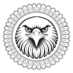 Printable Eagle Mandala Coloring Page for Adults  Detailed Fierce Eagle Head Line Art  Instant Digital Download, Stress Relief Activity
