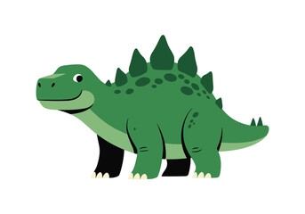 Adorable green stegosaurus dinosaur walking and smiling with spikes and plates