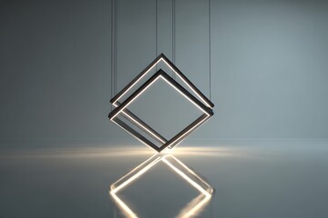 Modern geometric pendant light with clean lines and warm glow illuminates a sleek minimalist space, creating an elegant ambiance for sophisticated interiors.