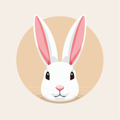Fototapeta premium Adorable cartoon illustration of a white rabbit head. Cute bunny face with long pink ears, perfect for Easter or pet-related designs