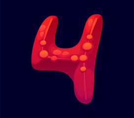 Coral reef starfish cartoon font digit 4 four. Sea animal cartoon mathematics type numeral symbol, coral reef starfish vector alphabet typeface number. Tropical beach star fish kids ABC font digit