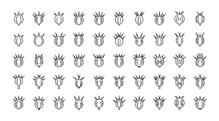 Collection of abstract stylized floral or plant silhouettes in a grid pattern