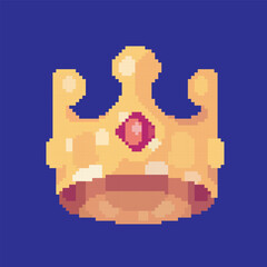crown pixel art, vector illustration on isolated background.
