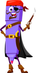 Cartoon felt tip pen education school stationery pirate and corsair crew character. Isolated vector painting tool personage, brandishing a steaming gun, exuding swashbuckling charm and adventure