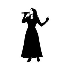 Silhouette of a female singer with a white background