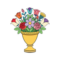 Elegant floral arrangement featuring a mixed bouquet of flowers in a decorative vase on a clean white background