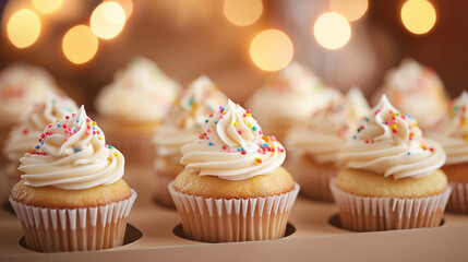 Vanilla Cupcakes with Sprinkles in Soft Lighting