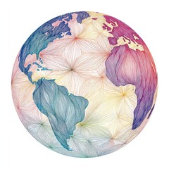 Detailed, colorful, artistic globe, floral patterns