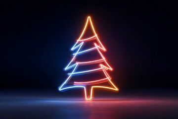 Neon christmas tree shining on dark background, creating festive atmosphere
