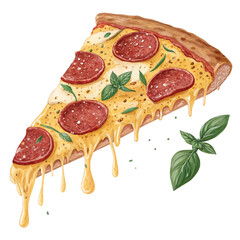 Delicious pizza slice with melted cheese, pepperoni, and oregano on transparent background for restaurant branding and food delivery menus