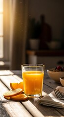 Refreshing Orange Juice on a Sunny Morning Table.