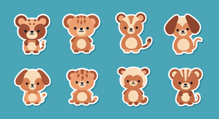 Fototapeta premium Adorable collection of cute cartoon animals with charming expressions