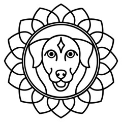 Line Art Dog Mandala Vector Icon
