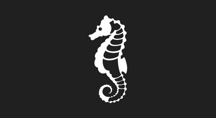 Naklejka premium Elegant white seahorse silhouette on black background conveying simplicity