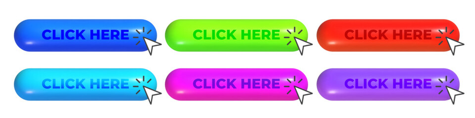 Click here 3d button set with arrow pointer clicking