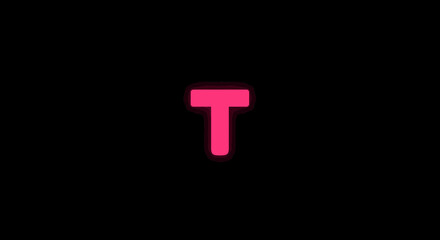 Obraz premium Glowing letter T in pink neon against a solid black background simple design