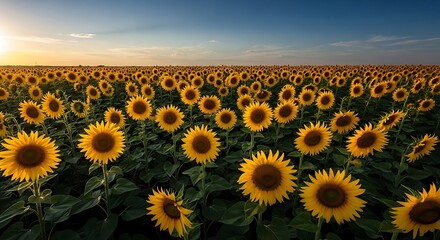 Golden Sunflower Field at Sunset - A Vibrant Landscape.