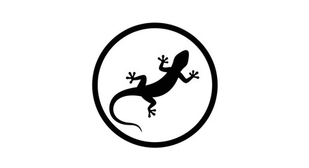 Obraz premium Minimalistic black gecko inside a circle on white background graphic asset