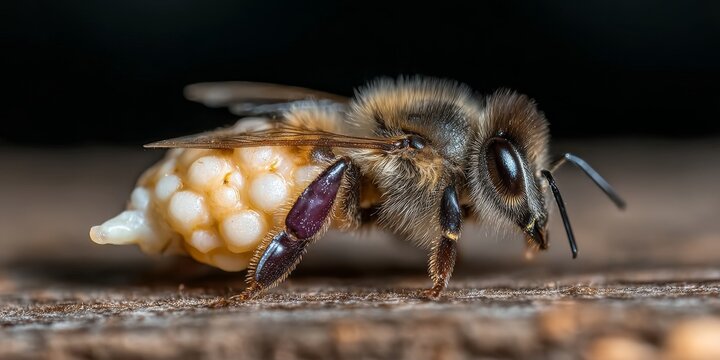 Close-up of Varroa destructor Parasitic Mite Infesting Honey Bee in Natural Hive Environment
