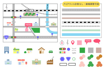 シンプルで使いやすい地図アイコン素材セット 道路・線路はアピアランス分割なし　線幅変更可能