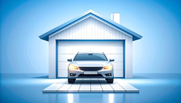 3D rendering of a house with garage and car