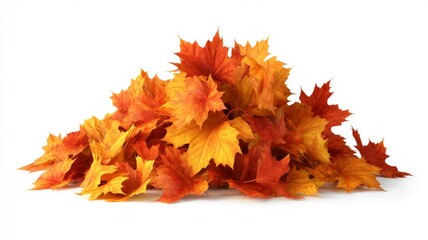 Pile of vibrant autumn leaves on white background. Neural network AI generated