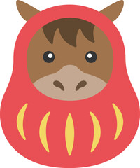 達磨の衣装を着た、馬のキャラクターのイラスト｜午年素材