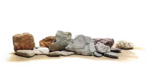 Beach stone with sand isolated on white background, side view